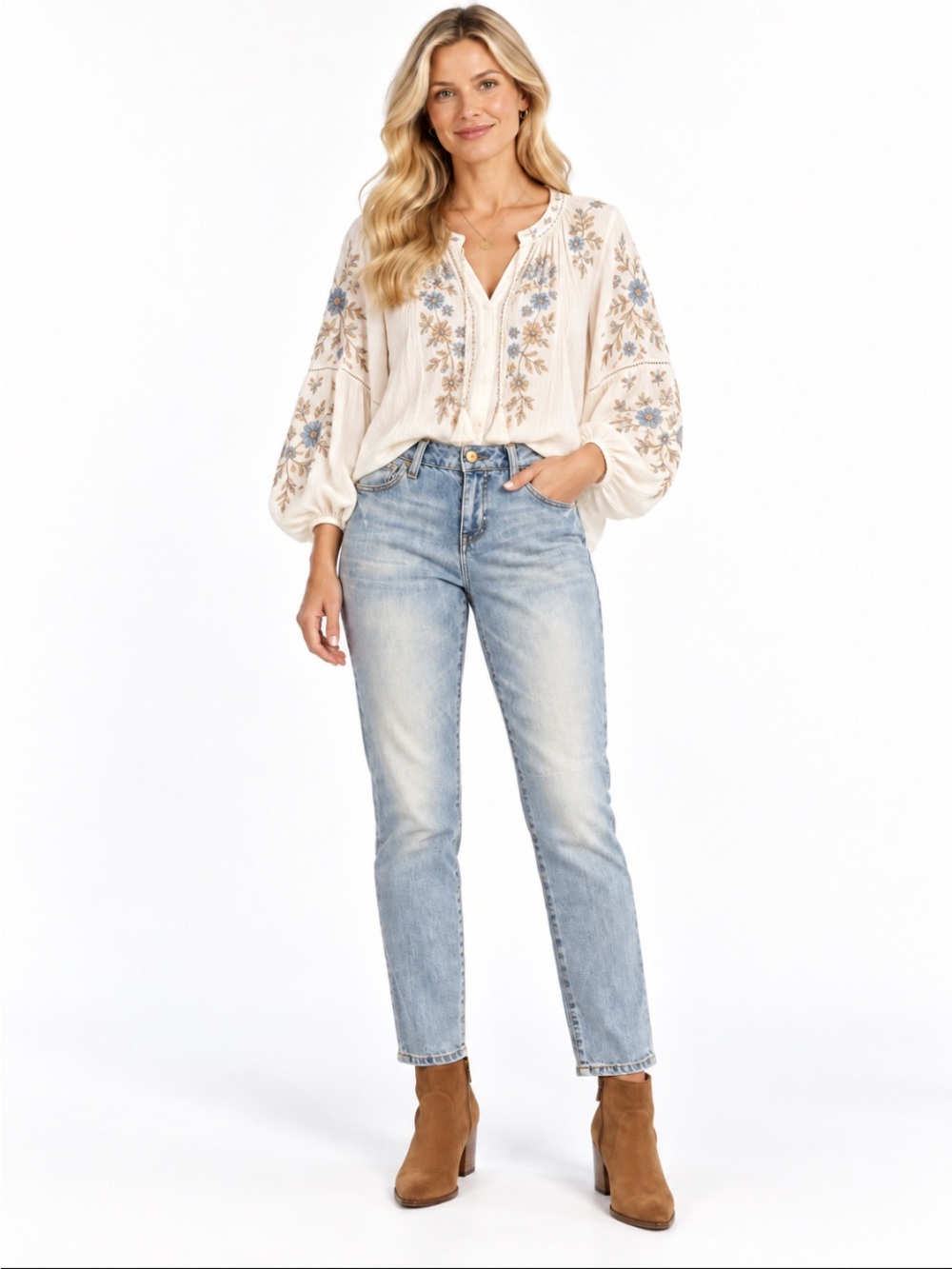 CAbi Light Wash Straight Leg Jeans Size 8